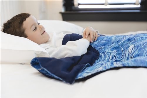 Sleep Tight Weighted Blanket in Blue Waves and Navy Blue Back